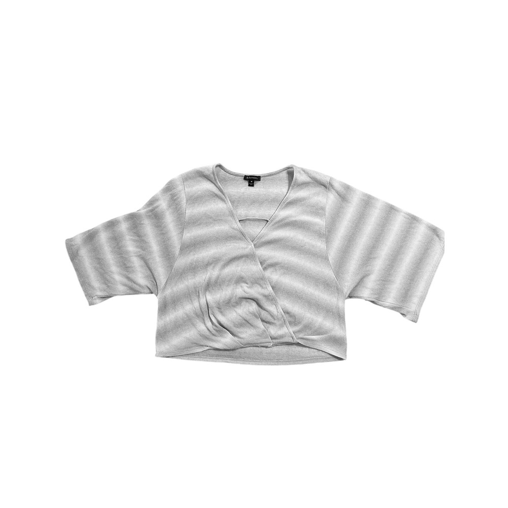 & Harmony Green White Striped Wrap Front Crop Top Womens Med Short Sleeve V-Neck